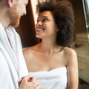 man and woman at the spa